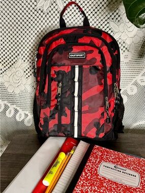 NEW Eastsport Red Camo Backpack/ School Supplies Included/Multi Pocket Bookbag